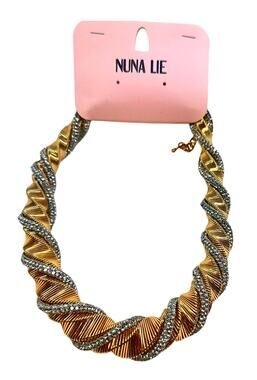 Nuna Lie Gold Tone Rhinestone Crystal Twist Statement Necklace NWT